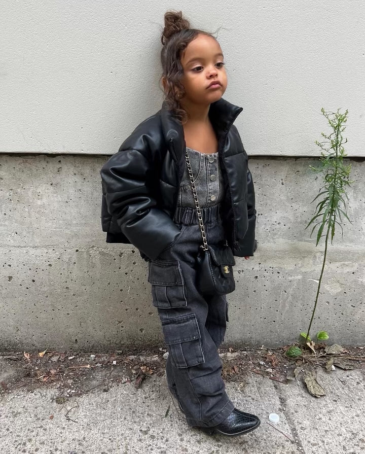 Black Denim Cargo Pants